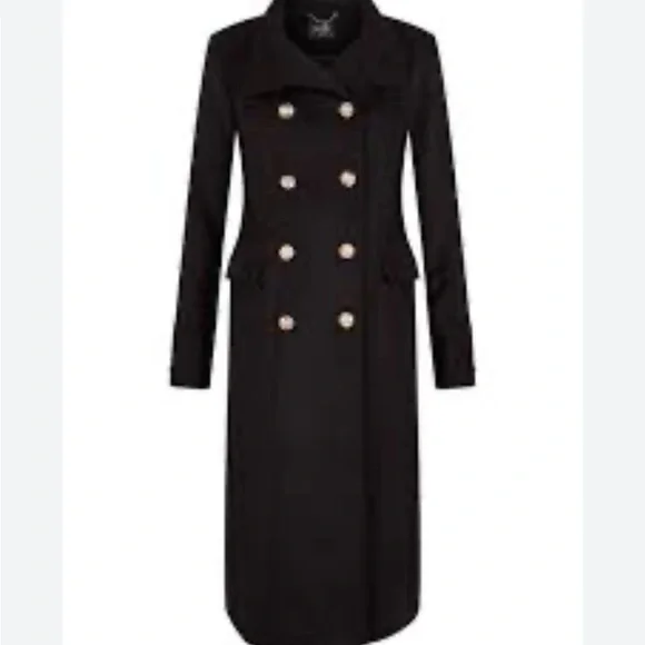 Express black wool blend military Trench winter coat.  NWOT - Picture 8 of 11